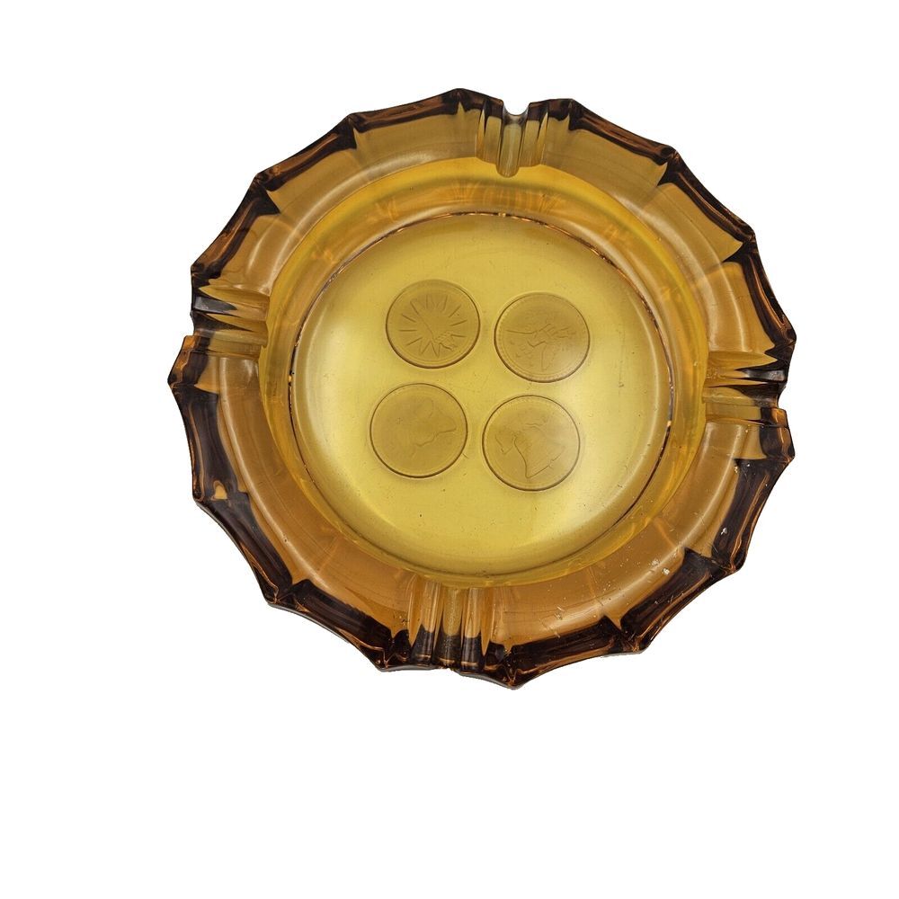 Amber‎ Glass Bicentennial Eagle Liberty Bell 8" Cigar Cigarette Ashtray